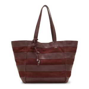 Vince Camuto Delyn Stripe Leather Tote in Bordo Leather/ Suede